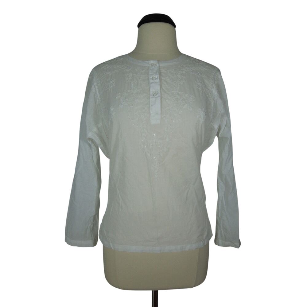 TOMMY HILFIGER Blouse Petites M MEDIUM White Embroidered